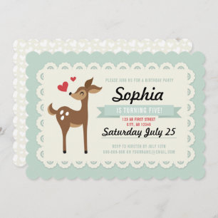 Birthday Party Invitation Girl Cute Retro Deer