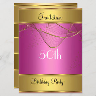Birthday Party Invitation Gold 50th Birthday Pink