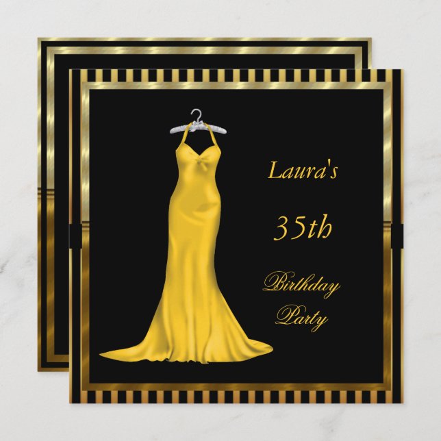 Birthday Party Invitation Gold dress (Front/Back)