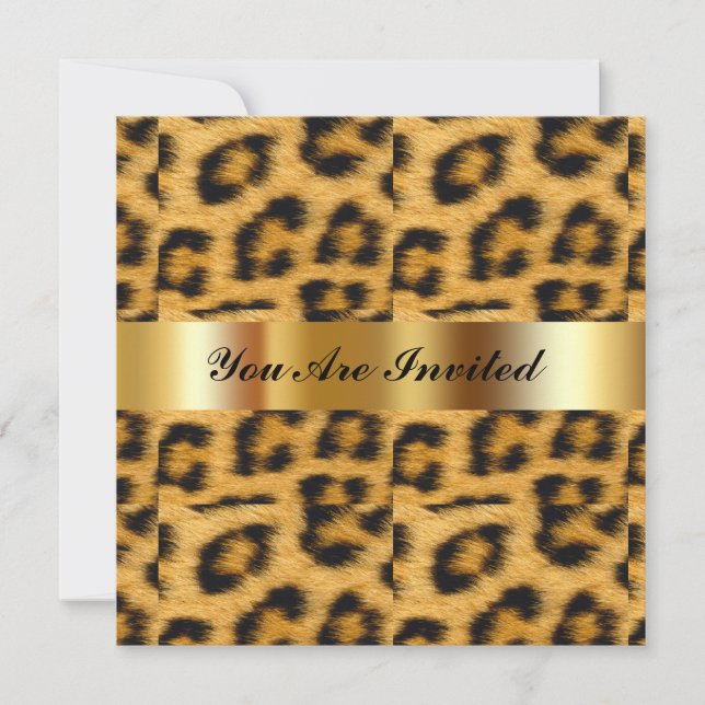 Birthday Party Invitation Leopard Gold Black (Front)