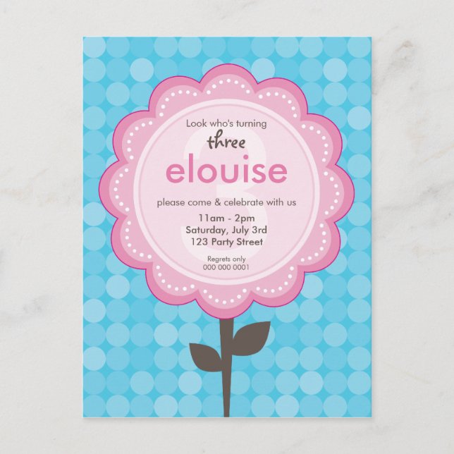 BIRTHDAY PARTY INVITATION :: numbered daisy 1 Postcard (Front)