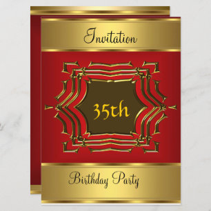 Birthday Party Invitation Red Gold