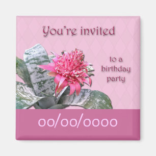 Birthday Party Invitation Save the Date Bromeliad Magnet