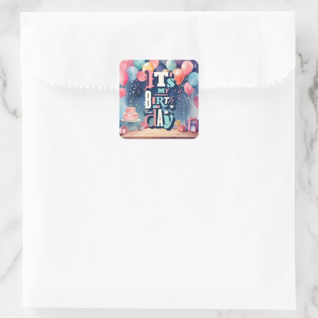 Birthday Party Invitation Square Sticker (Bag)