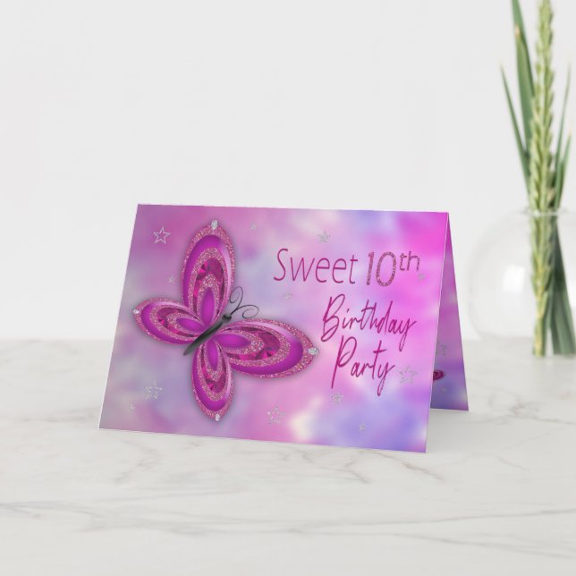 Birthday Party Invitation, Sweet10th, Butterfly Card (Front)