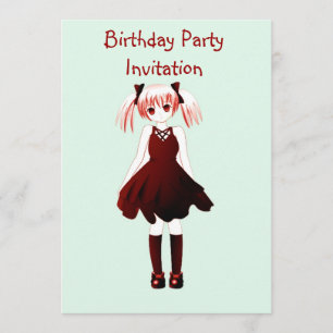 Birthday party invitation with anime girl