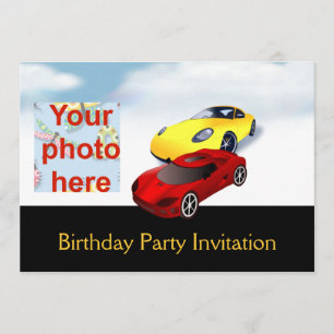 Birthday party invitation with cars add photo