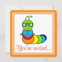 Birthday Party Invitation with Cartoon Bookworm
