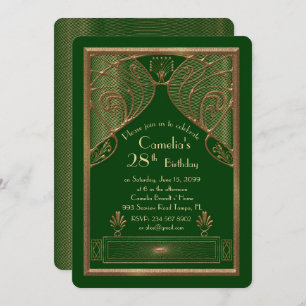 Birthday party invitation woman,great Gatsby,green