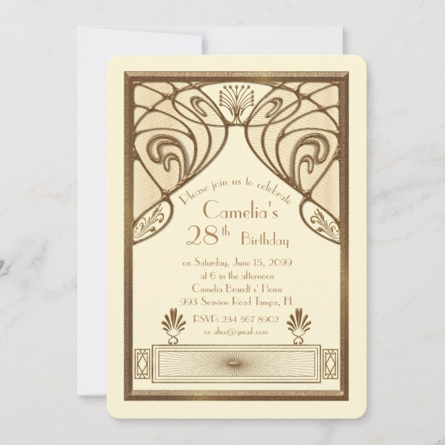 Birthday party invitation woman,great Gatsby,ivory (Front)