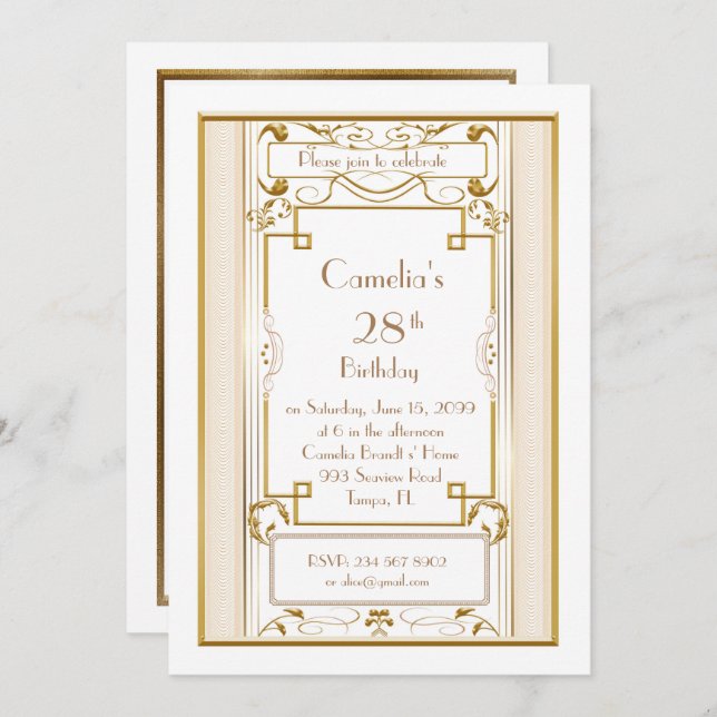 Birthday party invitation woman,great Gatsby,white (Front/Back)