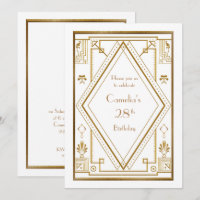 Birthday party invitation woman,great Gatsby,white