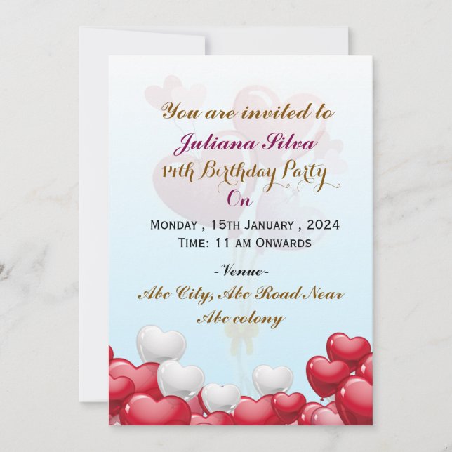 Birthday Party Invitations  (Front)