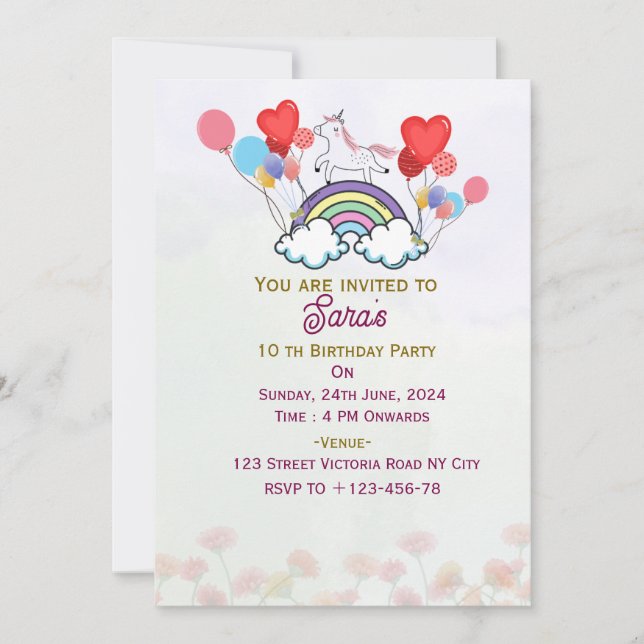 Birthday Party Invitations  (Front)