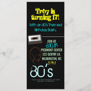 Birthday Party Invite 80's Theme II him-black