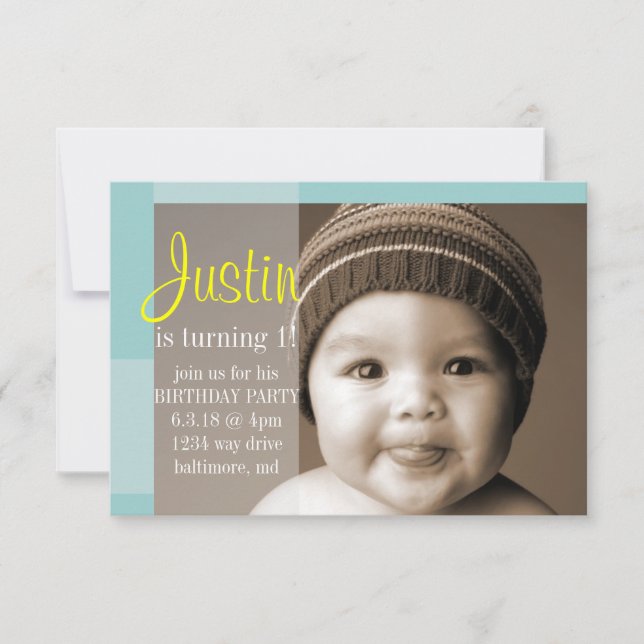 Birthday Party Invite | A Segment Blue Yellow (Front)