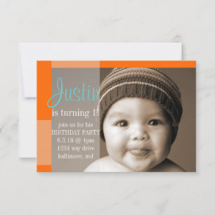Birthday Party Invite A Segment Orange Turquoise