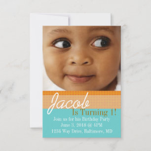 Birthday Party Invite B-Day Blue Orange