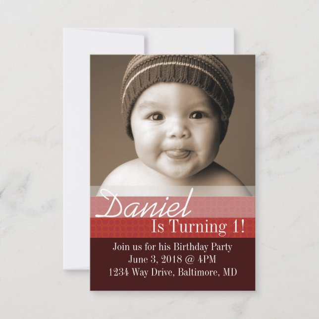 Birthday Party Invite | B-Day Brown Burgundy (Front)
