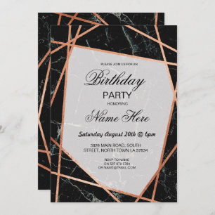 Birthday Party Invite Black Marble Rose Gold 21st
