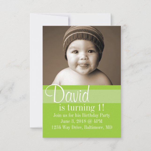Birthday Party Invite | Colour Lime Green (Front)