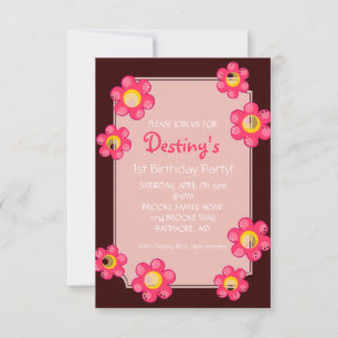 Birthday Party Invite Cute Flower Brown