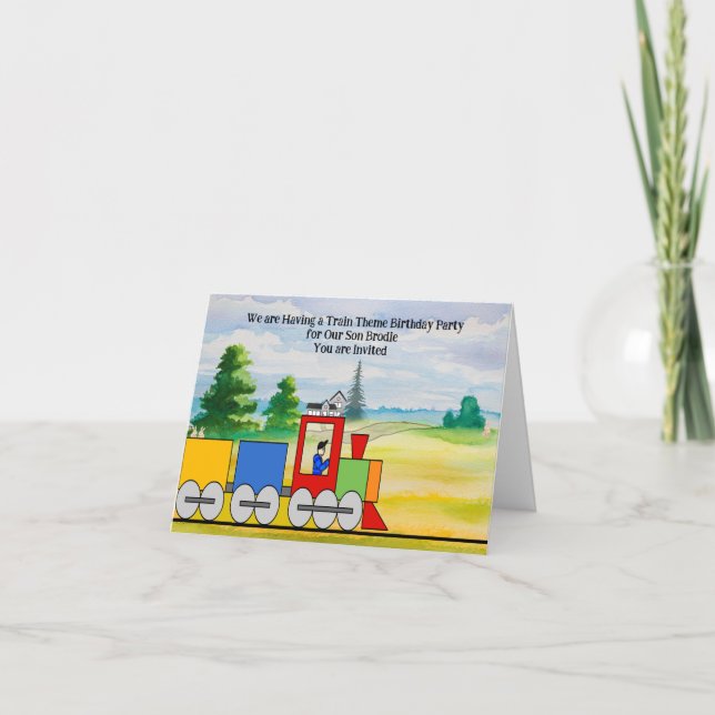 Birthday Party Invite for Son with Train Theme (Front)