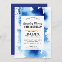 BIRTHDAY PARTY INVITE modern watercolor cool blue
