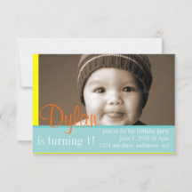 Birthday Party Invite My Photo Blue Yellow Orange