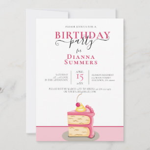 BIRTHDAY PARTY INVITE, PINK CAKE ART INVITATION