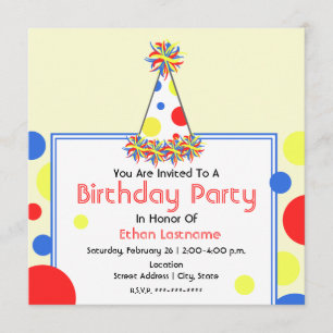 Birthday Party Invite - Polka Dot Birthday Hat