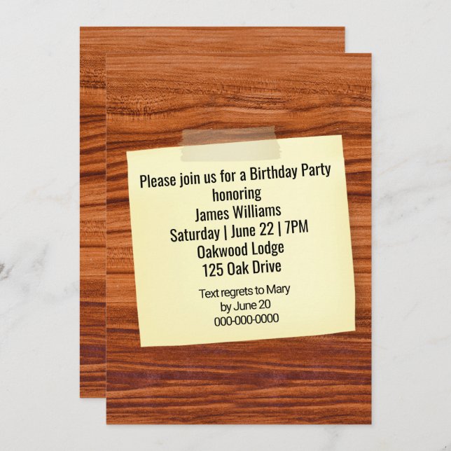 Birthday Party Invite Taped On Wood (Front/Back)