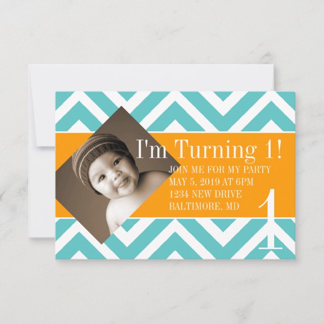 Birthday Party Invite | Turning |chevblu (Front)