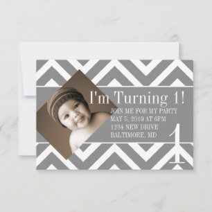 Birthday Party Invite   Turning Chevron Grey