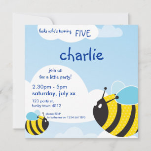 BIRTHDAY PARTY INVITES :: bees in the sky 2SQ