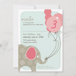 BIRTHDAY PARTY INVITES :: elephant + balloons 4P