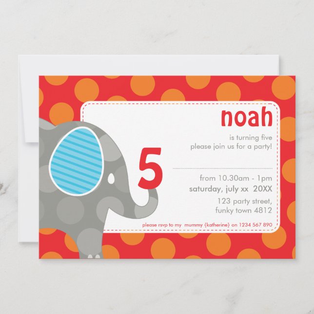 BIRTHDAY PARTY INVITES :: elephant + number 6L (Front)