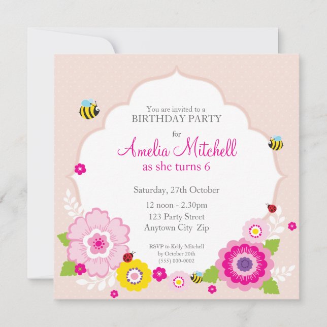 BIRTHDAY PARTY INVITES :: garden flowers 3 (Front)