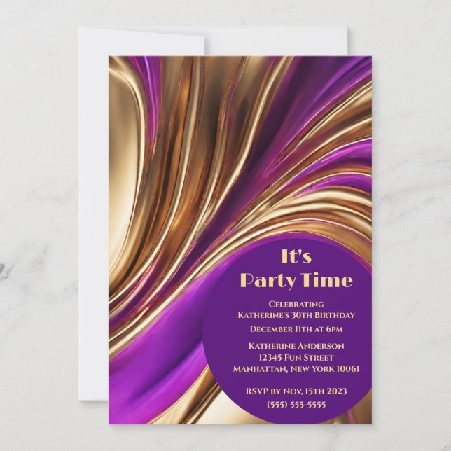 Birthday Party-It's Party Time-Abstract Flow Art- Invitation (Front)