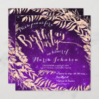 Birthday Party Leaf Wreath Purple Star Rose Gold