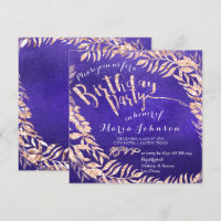 Birthday Party Leafs Wreath Indigo Blue Rose Gold