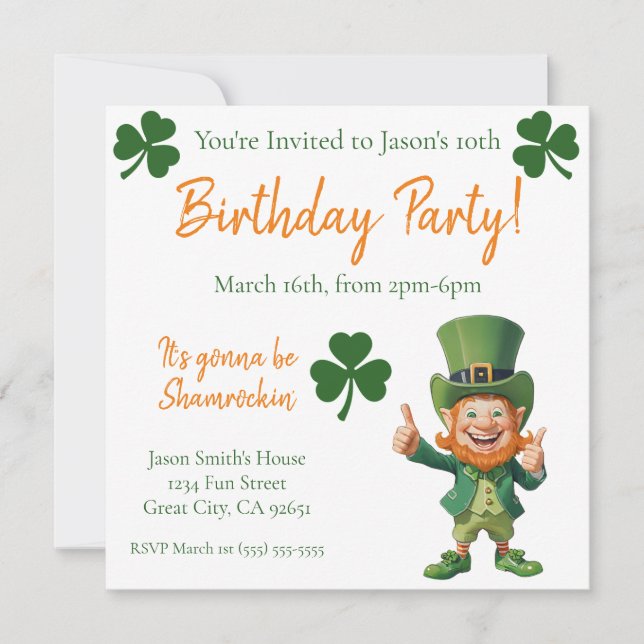 Birthday Party-Leprechaun Invitation (Front)