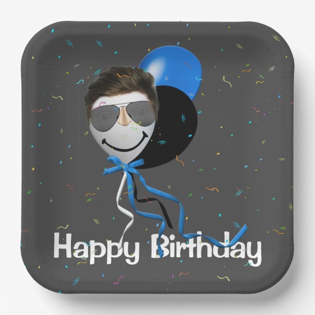 Birthday Party Man on Balloon Paper Plate (Front)