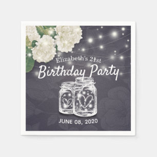 Birthday Party Mason Jars String Lights Flowers Napkin