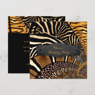 Birthday Party Mixed Animal Prints Gold Black 3 Invitation