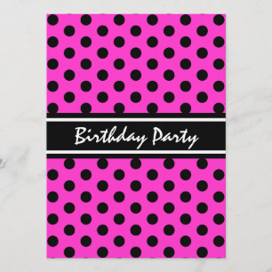 Birthday Party Modern Pink and Black Polka Dot Invitation