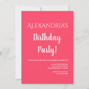 Birthday Party Modern Pink Typography Invitation