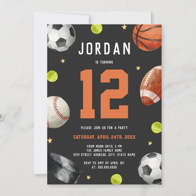 Birthday Party Modern Sports Theme Invitation (Front)