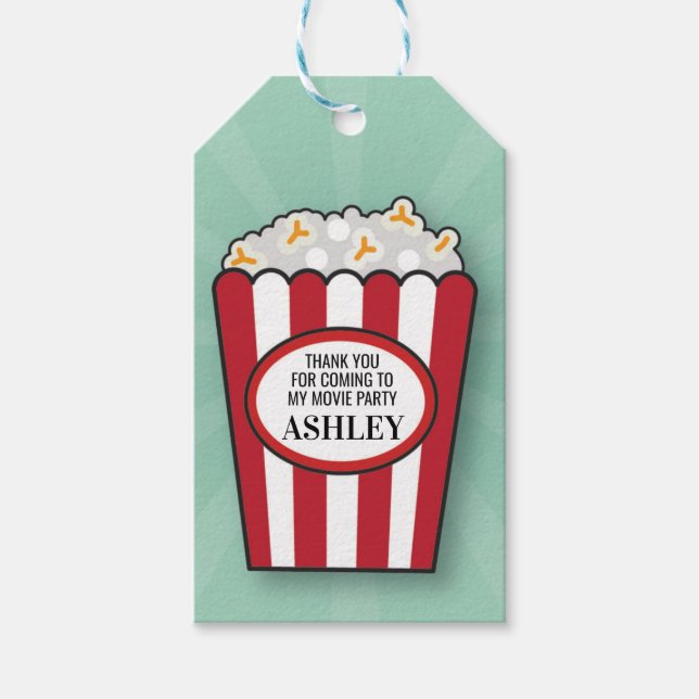 Birthday Party Movie Popcorn Film Thank You Tags (Front)