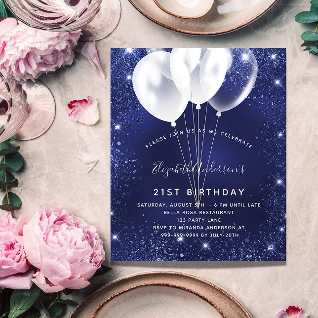Birthday party navy blue balloon invitation (Creator Uploaded)